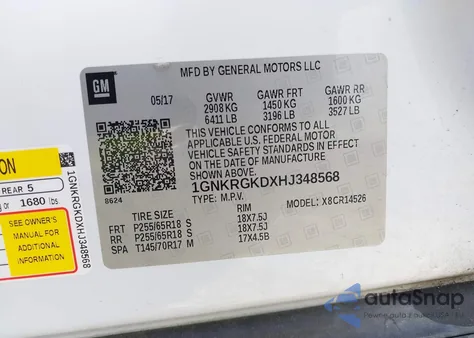 2017 Chevrolet Traverse 1Lt из США, поврежденный, VIN 1GNKRGKDXHJ348568